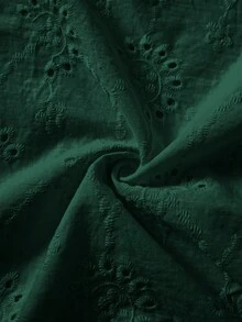 Rusticease 大尺碼女款森林綠棉質刺繡圓領短袖落肩寬鬆休閒上衣 2026秋季時尚 - 墨綠色 - 查看 6