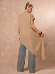 Lumalex Women's Solid Color Split Design Casual Daily Long Top - Khaki - View 7