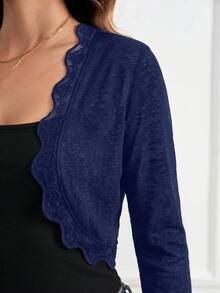 SHEIN Clasi Women's Solid Color Floral Lace 3/4 Sleeve Open Front Elegant Lightweight Jacket,Casual Jacket - Navy Blue - View 8
