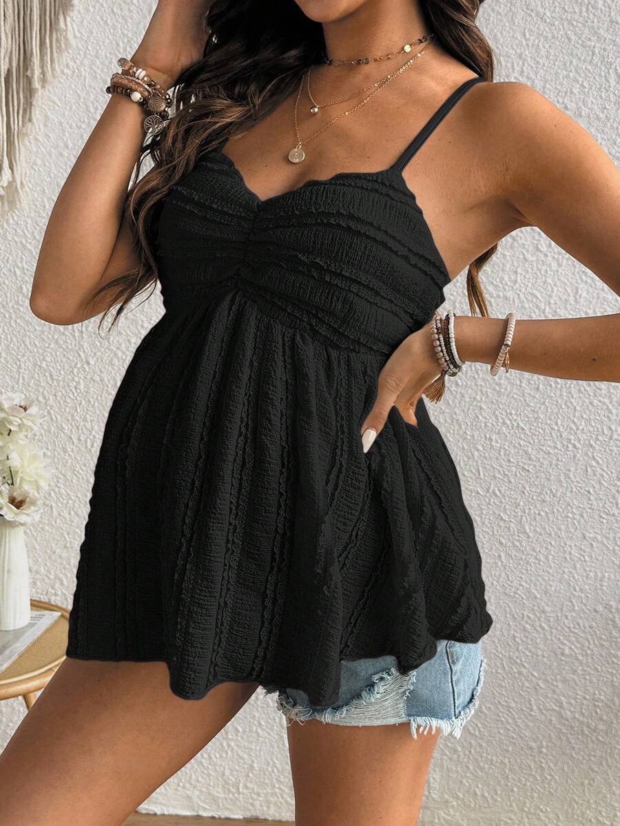SHEIN 孕婦夏季休閒純色細肩帶背心 - 黑色 - 查看 1