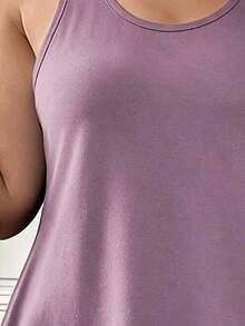 SHEIN LUNE Plus Size Solid Color Versatile Dress, Minimalist Style For Vacation And Beach - Lilac Purple - View 4