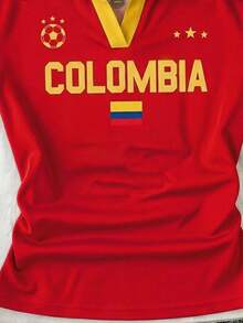 SHEIN EZwear Women's Summer Casual Athleisure Colorblock Patchwork Letter Print T-Shirt Travel Vacation Red And Yellow - Multicolor - View 4