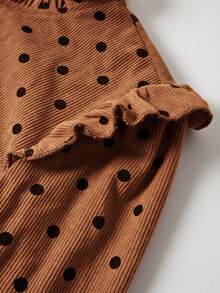 SHEIN LUNE Gaun Pendek Kasual Musim Gugur Wanita dengan Motif Titik-titik Tenun - Jeruk - View 4