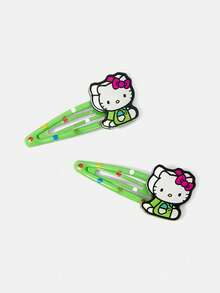 HELLO KITTY AND FRIENDS | SHEIN 2件組可愛藍綠色小貓波點印花BB夾水滴髮夾 - 彩色 - 查看 7