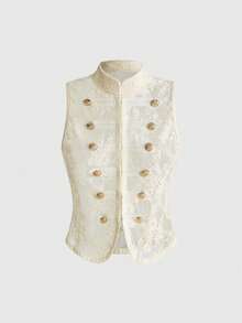 ROMWE Y2K Vintage Stand Collar Sexy Sheer Lace Napoleon Style Women's Tank Top - Apricot - View 1