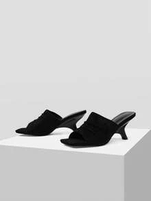 Mnmlis Women's Black Spring/Summer Fashion Versatile New Square Toe Ruched Slip-On Wedge Sandals, Suitable For Dating And Commuting - Black - View 5