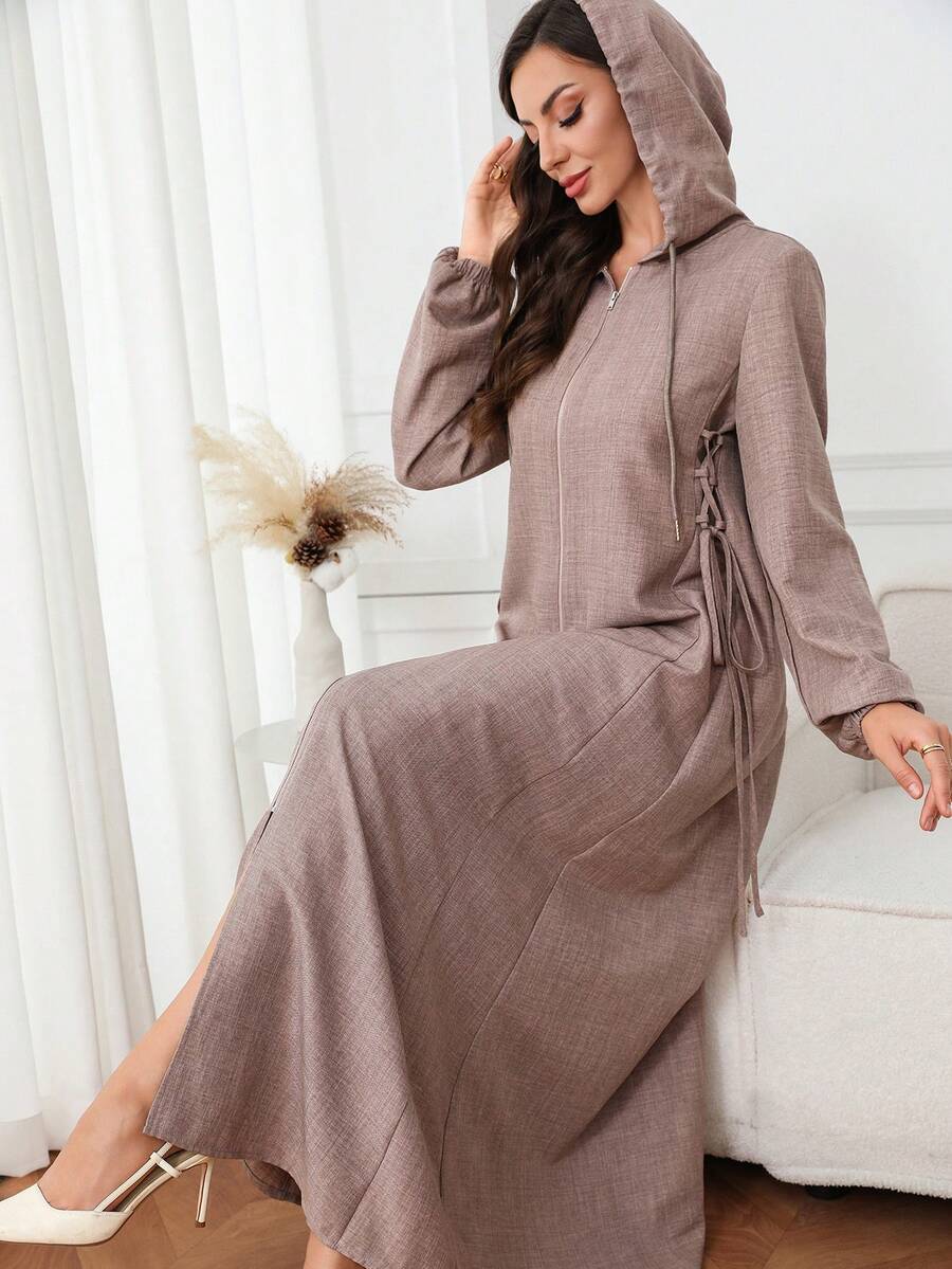 Al Najma Women's Solid Color Tie-Up Design Casual Party & Travel Arabian Dress - Khaki - View 1