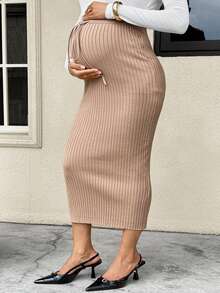 MaterniWear Maternity Khaki Knit Skirt – Autumn – Suitable For Both Elegant And Casual Looks. Winter - Khaki - View 10