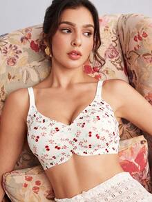 Elorette 1pc Fresh Cherry Print Seamless Push-Up Women's Bra - Multicolor - View 1