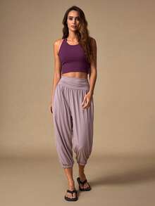 Nuvra Women's Solid Color Pleated Casual Yoga Outdoor Sports Long Pants - Brown - View 4