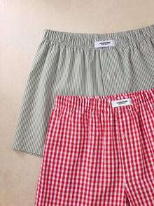 EverLounge 2pcs/Set Men's Elastic Waist Plaid Casual Harem Pants, Versatile For Summer Red Polka Dots Grey - Multicolor - View 4