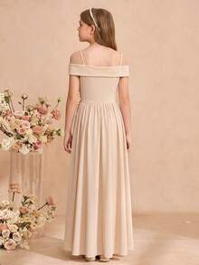 SHEIN Tween Girls Champagne Fall Dress Evening Gown Fall Style Robe Soirée Robe Automne Hiver Christmas Wedding Guest Sequin Off Shoulder Maxi Clothes - Champagne - View 2