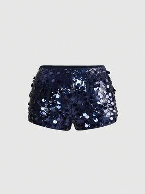 Grunge Punk Sexy Low Waist Elastic Black Sequin Beaded Shiny Music Festival Dance Party Plus Size Shorts For Women