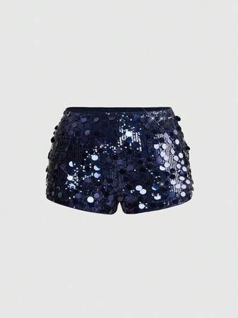 Grunge Punk Sexy Low Waist Elastic Black Sequin Beaded Shiny Music Festival Dance Party Plus Size Shorts For Women