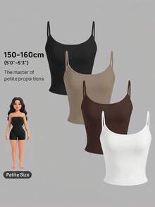 SHEIN PETITE 4件組女款休閒純色百搭細肩帶背心上衣套裝 - 彩色 - 查看 9