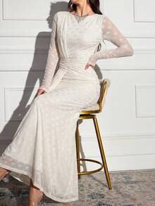 Modelyn Women's Elegant Bow Decor Long Dress - Light Yellow - View 2