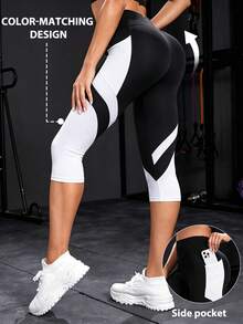 Powerista Women's Striped Colorblock Pocket Athletic Tight-Fitting Cropped Leggings - Multicolor - View 3