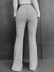 SHEIN EZwear 高腰喇叭褲 - 灰色 - 查看 2