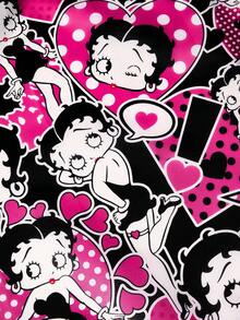 Betty Boop x SHEIN Retro Girl & Heart Print Large Capacity Foldable Polyester Shopping Bag, Reusable Grocery Tote With Storage Pouch - Pink White Black - View 3