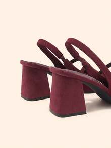 CUCCOO BASICS 時尚經典飛織透氣舒適通勤派對宴會尖頭粗高跟女鞋 Slingback 露跟高跟鞋 - 酒紅色 - 查看 6