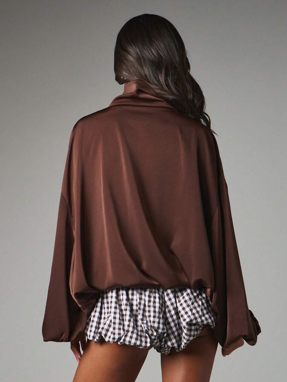 MISSGUIDED Oversized Satin Half-Zip Jacket With Patch Pockets