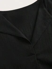 SHEIN LUNE 秋冬款 3/4 袖純黑色棉質V領女式襯衫 - 黑色 - 查看 8