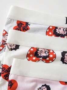 Betty Boop x SHEIN 女款波點愛心卡通印花三角內褲 - 白色 - 查看 11