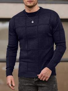 SHEIN Cottnline Men Patch Detailed Round Neck Regular Sweater - Navy Blue - View 5
