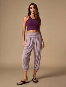Nuvra Women's Solid Color Pleated Casual Yoga Outdoor Sports Long Pants - Brown - View 5