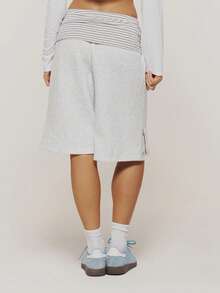 MUSERA Grey Jersey Baggy Stud Detail Jorts Shorts Winter Casual Day Outfit Cool  Grey Womens Jorts - Grey - View 4