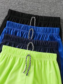 SHEIN 青少年男孩買6送2，8件/套休閒純色與字母圖案短袖圓領T恤及彈性腰短褲套裝，適合秋冬春夏，戶外玩耍、學校、街頭、派對與休閒穿著 - 彩色 - 查看 5