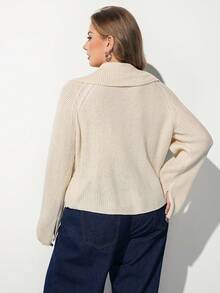 Maija Plus Size Women's Colorblock Zipper Casual Daily Knit Top - Apricot - View 2