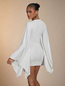 Hauture Women's Off-White Summer Elegant Party Mini Dress,Batwing Sleeve Solid Color Flowy Casual Minimalist Cocktail After Night Out Outfit - White - View 2