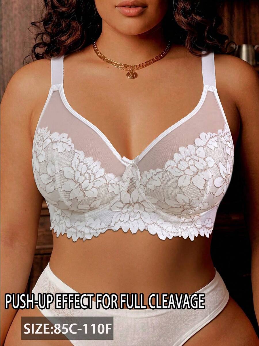 Divavoom 1pc Lace Plus Size Underwire Bra - White - View 1