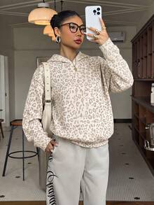 Muchica Lässiger minimalistischer College-Stil Vintage hellfarbiger Leopardenmuster Sweatshirt - Verschiedenfarbig - Übersicht 4