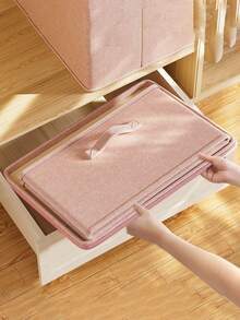1 Large-Capacity Foldable Fabric Storage Box With Lid And Handle – Durable, Foldable Organizer Ideal For Storing Clothes, Toys, And Photos; Perfect For Closets, Bedrooms, And Home Use. - Baby Pink - View 3