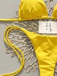 Swim Vcay 2件組女款白色比基尼泳衣套裝，附手工編織繩飾 - 黃色 - 查看 6
