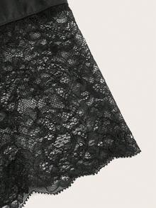 Comfylo 優雅蕾絲拼接大尺碼緊身褲 - 黑色 - 查看 7