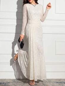 Modelyn Women's Elegant Bow Decor Long Dress - Light Yellow - View 4