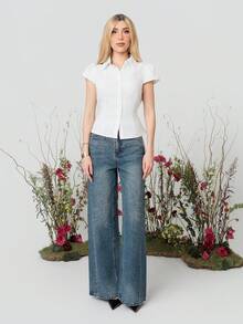 PRISCILA ESCOTO PRISCILA ESCOTO Women's Casual Striped Front Button Waist Shirt, Summer White Silver Office - White - View 1