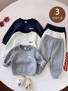 LMoss Kids Baby Girl Knit Solid Color Round Neck Letter Pattern Sweatshirt & Long Autumn Pants 6pcs -Piece Set - Multicolor - View 6