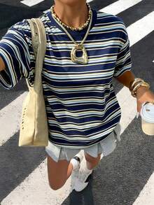 Muchica Plus Size Casual Minimalist Crew Neck Short Sleeve T-Shirt, Suitable For Summer - Multicolor - View 3