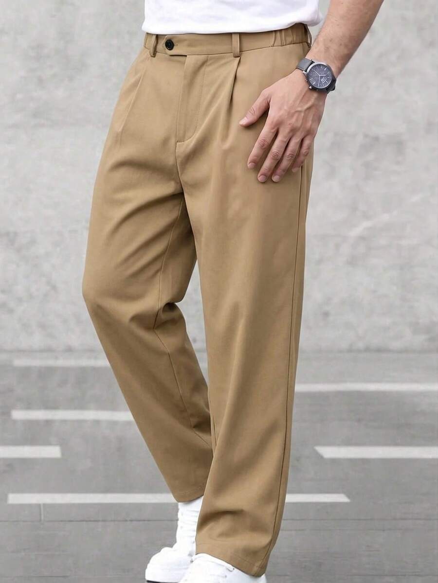 SHEIN Tween Boys' Solid Color Woven Casual Pants, Suitable For Spring, Summer, Autumn, Winter, Casual, Outdoor, School - Camel - View 1