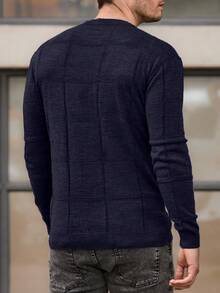 SHEIN Cottnline Men Patch Detailed Round Neck Regular Sweater - Navy Blue - View 2