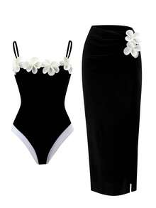 Swim Oasis 2026 Spring/Summer New Plus Size One-Piece Swimsuit, Fashionable High-End Elegant Floral One-Piece Swimsuit For Women - Black - View 1