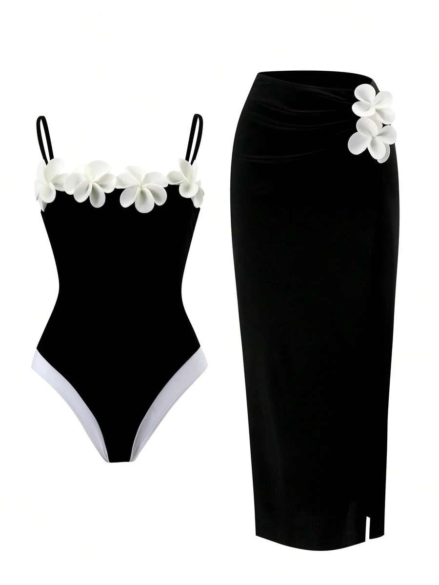 Swim Oasis 2026 Spring/Summer New Plus Size One-Piece Swimsuit, Fashionable High-End Elegant Floral One-Piece Swimsuit For Women - Black - View 1