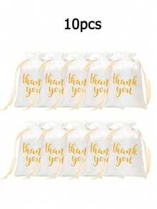 1/5/10/20Pcs White Satin Gift Bags, 4"X5.5" Drawstring Jewelry Pouches For Wedding, Bridal, Party, Birthday, Holiday Decor - White - View 10