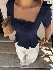 Siren Gaze Women's Solid Color Pleated Casual Versatile Daily Wear Blouse - Navy Blue - View 8
