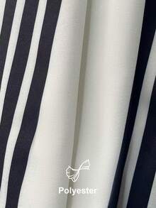 SHEIN Holidaya Shirred Waist Tie Loose Striped Women's Short Dress For Vacation - Black and White - View 7