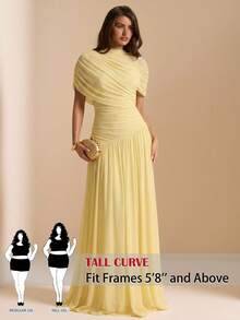 SHEIN Tall CURVE Plus Size Elegant Party Solid Color Ruched Dress - Light Yellow - View 2